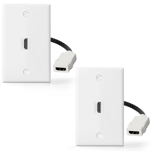 VCE HDMI 2.1 Keystone Wall Plate UL Listed 1 Port Outlet with 8K 60Hz 7.09-inch Pigtail Cable Single Gang Plate for White Wall-Mount HDMI Interface Solution 2 Pack