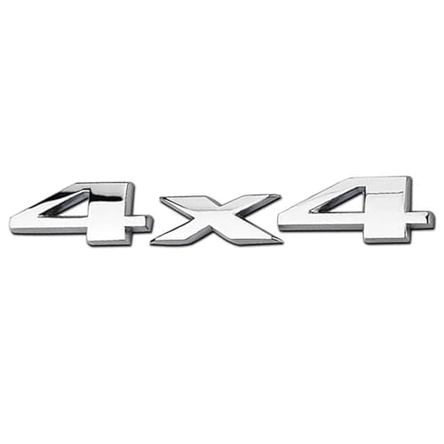 Emblema Adhesivo 4x4 Metal - compatible con Jeep - adhesivo para carrocería - distintivo - 4x4 - Medidas 14.5cm ancho x 2cm alto - Metal - todoterreno - Plateado