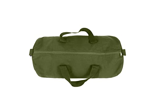 Tag&Crew Lightweight Solid Round Duffle Multifunctional Foldable Canvas Carry-on Gym Bag with Adjustable & Detachable Shoulder Strap Metal Accessories - Olive3