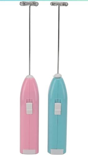 Milk Frother Handheld Battery Powered Electric Egg Beater Foam Maker for Coffee etc Portable Mini Beverage Blender Stainless Steel (Pink)