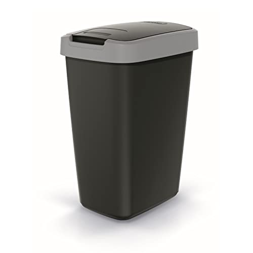 Keden Compacta Q Mülleimer mit Schwing- und Klappdeckel 12L Kunststoff Mülltrennung Abfallbehälter Recycling Abfallsammler (Schwarz/Smooth Grau)