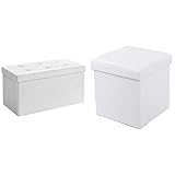 Songmics Lsf106 Baúl Puff - Taburete para Almacenaje Plegable Carga Máxima De 300 Kg Blanco, 76 X 38 X 38 Cm + Banqueta Plegable con Compartimento para Almacenaje, Color Blanco Lsf103