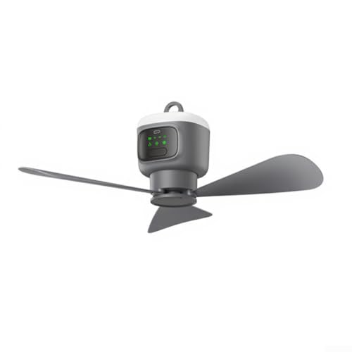 KHIronHive Ventilador de techo portátil inalámbrico 12000 mAh recargable 4 velocidades temporizador infrarrojo control remoto ultra silencioso negro 45 cm para camping dormitorio dormitorio hogar