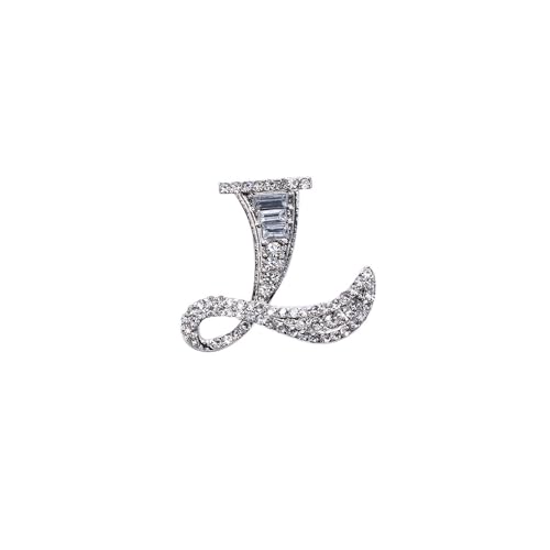 Image of A-Z 26 Letters Brooch Pins Silver Initial Rhinestone Brooches Crystal Alphabet Breastpin Pin Women Gifts Jewelry