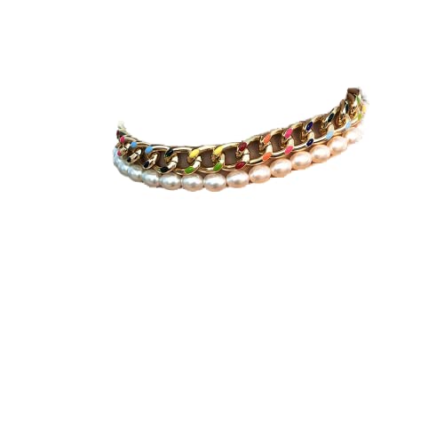 Collier ras du cou en fausses perles femme chaîne cubaine colorée gros maillons bijoux