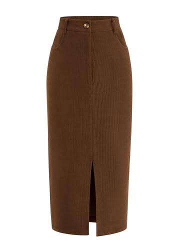 PRETTYGARDEN Corduroy Skirt Women Fall Fashion 2025 High Waisted Pencil Midi Skirts Business Casual Work Office Winter Outfit