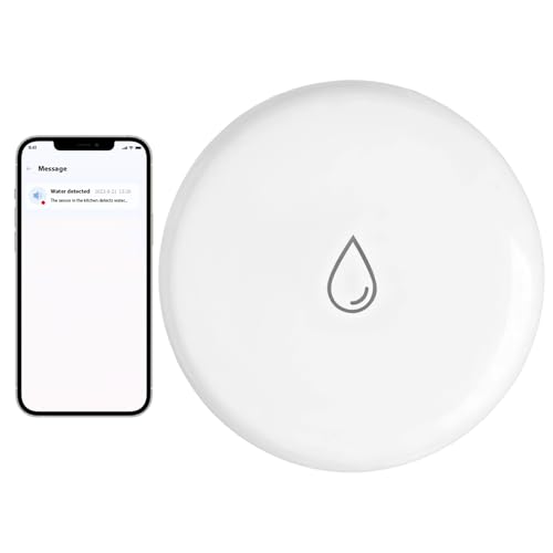Water Leak Sensor Wireless Water Leak Detector for Alarm System and Smart Home Automation Use with Remote App Notification Alarm Works with the Tuya App Alexa Google for Kitchens Basements Bathrooms