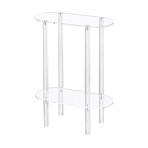 Mesa Auxiliar Estrecha acrílico, Mesa Centro Redonda acrílico, mesita Noche Transparente Multifuncional Dos Niveles, mesitas Noche Modernas y pequeñas, 39 cm x 18 cm x 55 cm,Clear