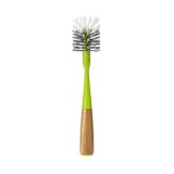 Full Circle Clean Reach Bottle Brush with Replaceable Bristle Brush Head, Bamboo Handle, Green