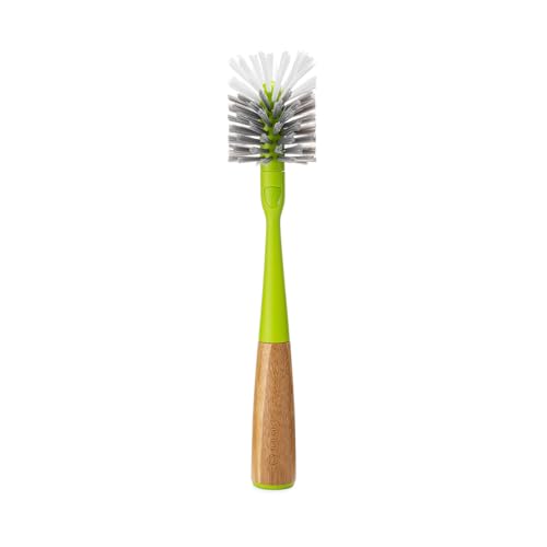 Image of Full Circle Clean Reach - Bamboo Long Handle Bottle & Mug Brush with Replaceable Head, for Deep Cleaning Water Bottles, Baby Bottles, Glasses, and Tumblers, Green
