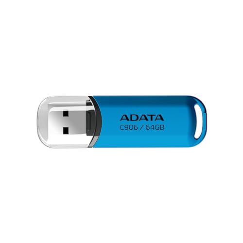 Image of ADATA C906 64GB USB Flash Drive (Blue) - High-Speed 100MB /s Pen Drive, Compact & Portable Design - Model AC906-64G-RWB