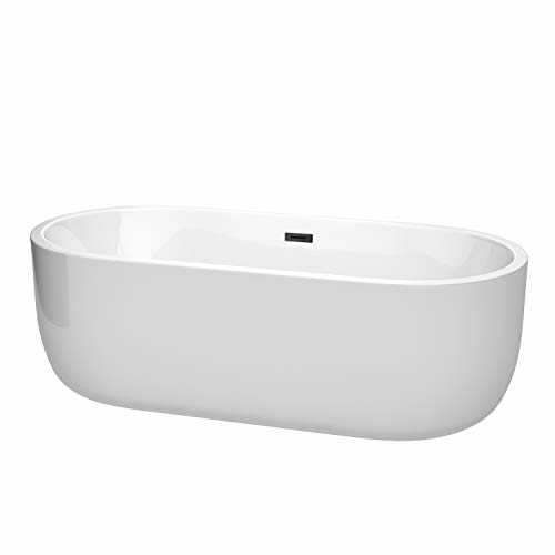 Juliette 71 Inch Freestanding Bathtub In White With Matte Black Drain And Overflow Trim #TOP30