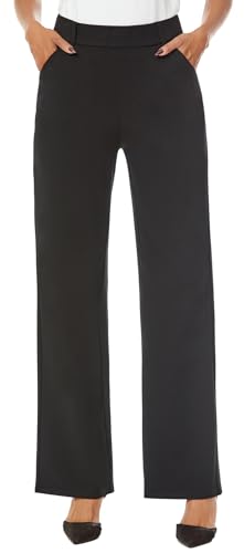 iChosy Womens Wide Straight Leg Pull-On Trousers Casual Slacks Dress Pants with Pockets