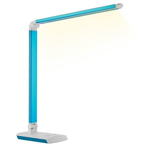 10W Lampe de Bureau LED Protection des Yeux | Lampe de Table Pliable 60 LEDS | Lampe de Chevet avec Chargeur | Dimmable 4 Modes de Couleur | Flexible Contrôle Tactile | Travail/Études/Lecture | Bleu Cover