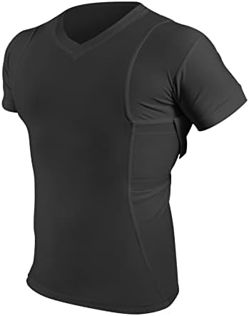 Men’s Pistol Holster Undershirt for CCW Concealed Carry, V- Neck, All-Day-Comfort Easy Breathe Compression Fabric