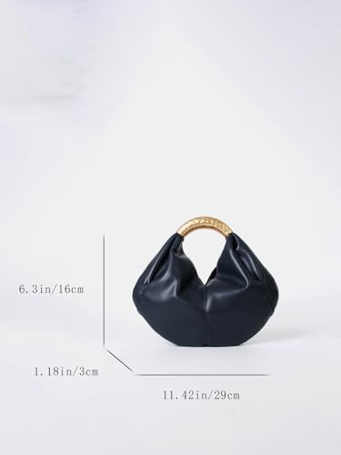 Bolso Tote azul marino de cuero sintético con asa dorada miniatura 2