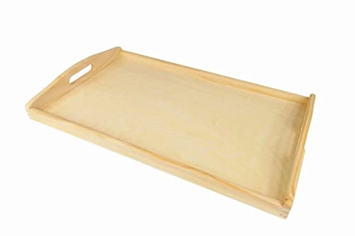 Wooden World Medium Wooden tray serving bed breakfast with handles natural lacquered wood 35 x 25 x 5 cm, Brown