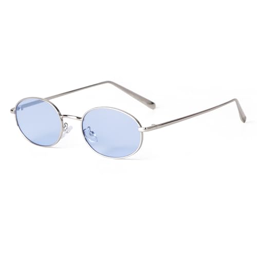 ADE WU Trendy Retro Oval Sunglasses for Women Men 90s Fashion Vintage Lightweight Metal Frame Sun Glasses