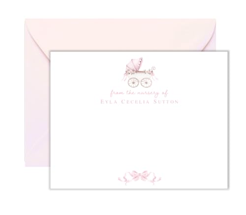 Personalized Baby Shower Thank You Cards – Custom Name Stationery for Girl, Boy, or Neutral – Newborn Gift Notes – Handmade Pack of 10 or 20 with Envelopes – Lemon Grace Co SKU BS-3175 FLAT
