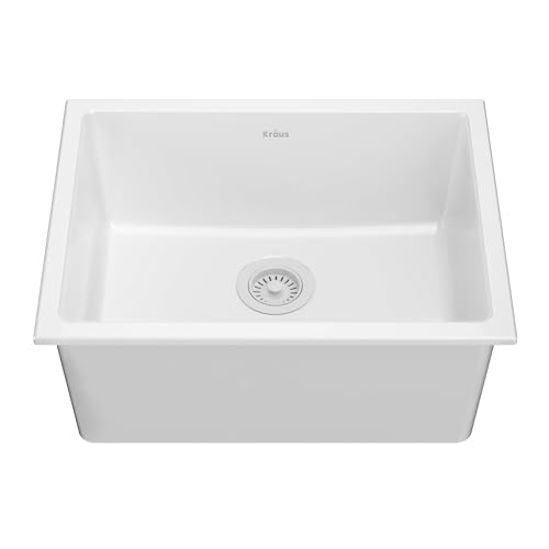 KRAUS Turino 24" Drop-In Fireclay Kitchen Sink, Gloss White