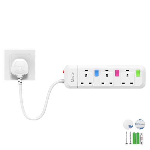 Mscien Short Extension Lead 0.2M 3 Way Small Extension Lead Fused 3 plug Extension Socket with Individual Switches Mountable Overload Protection Power Strips with 0.2 Metre Extension cable 2500W