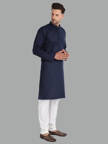 Image of LookMark Men's Cotton Blend Regular Fit A-Line Kurta Shirt