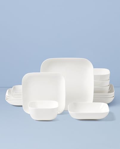 Image of Lenox Dinnerware Set, Studio 1414 Square 16-Piece Set, Service For 4, Bone China Material, Dishwasher & Microwave Safe, Home And Kitchen, Kitchen And Dining, Plates And Bowls Sets (White, 16 Pieces)