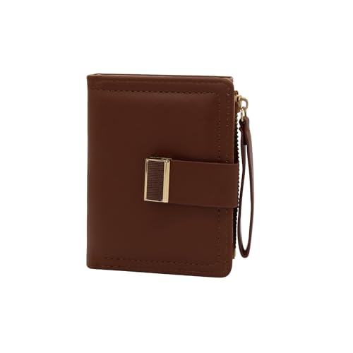 Wallet Women, Waterproof Leather Purses for Women Multifunctional Button Credit Card Holder Slim Wallet Purse Cute Zipper Card Wallet Small Wallet for Coin Card Change (Brown)