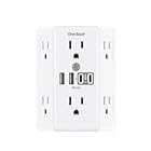 One Beat Outlet Extender Surge Protector, Multi Plug 6 Outlet with 4 USB Ports (2 USBC) 3-Sided Multi Plug Wall Outlet 1800J Power Strip for Home Office Dorm Room Essentials White