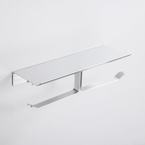 Soporte de papel higiénico con gancho desmontable con construcción de aluminio espacial, barra extendida para rollos grandes y diseño de doble estante para organización de baño (A)