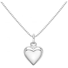 Precious Pieces Girls 925 Sterling Silver Puff Heart Charm Necklace Gift for Toddlers, Little Girls and Kids