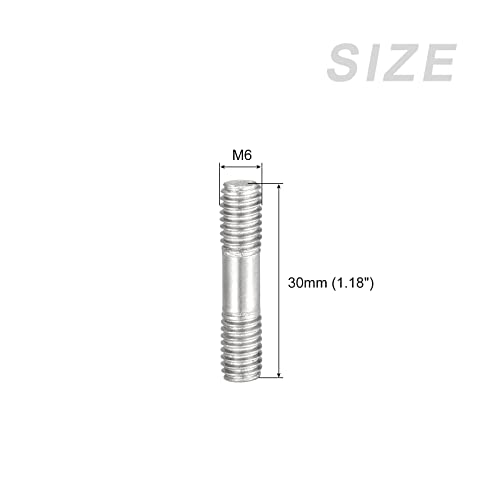 METALLIXITY Doppelseitige Bolzenschrauben (M6-Gewinde 30 mm Länge) 20 Stück, 304 Edelstahl-Doppelgewindebolzen – für die Hauswartung