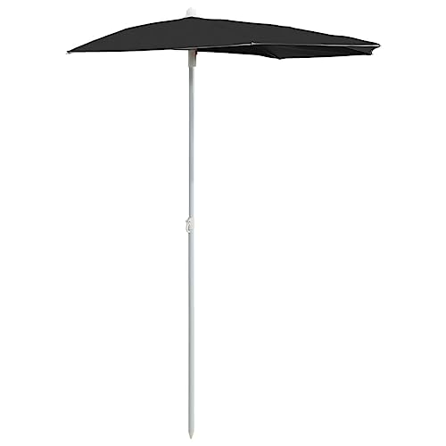 vidaXL Sonnenschirm Halbrund mit Mast Balkonschirm Terrassenschirm Gartenschirm Marktschirm Ampelschirm Strandschirm 180x90cm Schwarz