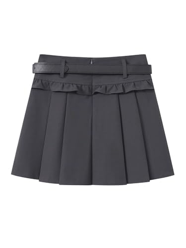 Women's Lace Trim Pleated Mini Skirt Summer High Waist Blazer A-Line Skirt4