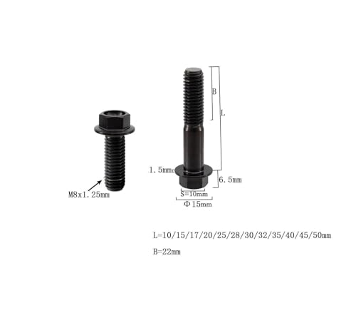 Image of Rison Titanium Bolts Titanium Flanged Hex Head Bolt M8x1.25x20mm 6AL4V Aerospace Grade Ti Bolt Black Titanium Bolt for Motorcycle Car Modification Pack of 5