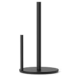 Paper Towel Holder Black, Premium Stainless Steel Kitchen Roll Dispenser, Countertop Roll Organizer with Weighted Base