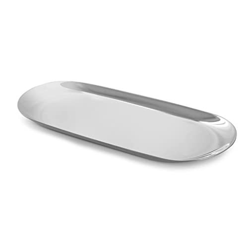 Bandeja ovalada de acero inoxidable para desayuno, bandeja de metal multicolor para servir alimentos, aromaterapia, velas, decoración de baño y cocina (plata)