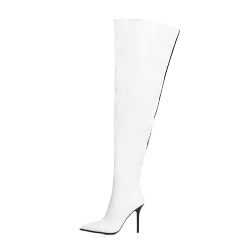 FSJ Women Sexy Pointed Toe Stiletto Heel Over the Knee High Boots Multicolor Smooth Leather Side Zipper Color Matching Wedding Party Dress Shoes Size 4-16 US4