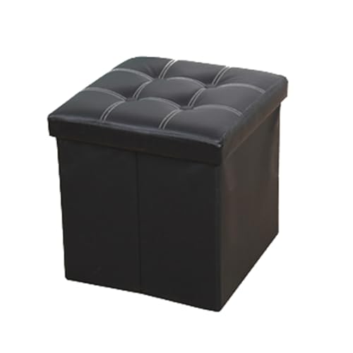 フットスツール、スクエアシューズベンチ、レザー仕上げ、折りたたみ式収納キャビネット、リビングルームや玄関に最適(Black,31x31x31cm)