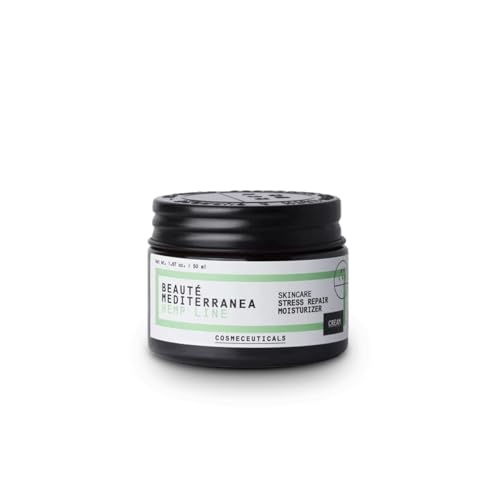 Crema Hidratante Facial con Niacinamida, Aceite de Cáñamo y Aguacate - Ideal para Pieles Sensibles - Antiarrugas, Reduce Acné y Rosácea - 100% Vegana - Stress Repair 50 ml - Beauté Mediterranea