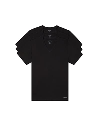 Calvin Klein Men's Cotton Classics 3-Pack Undershirts, 3 BLACK - VNECK, L