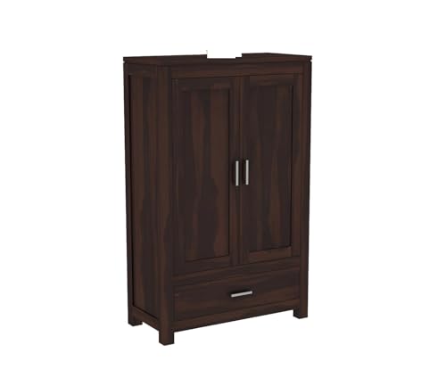 Image of Sheesham Wood Wooden 2 Door Wardrobe Organizer for Clothes | - Solid Wood Almirah with 1 Drawers, 3 Shelves - Cupboard for Large Bedroom, Walnut Finish