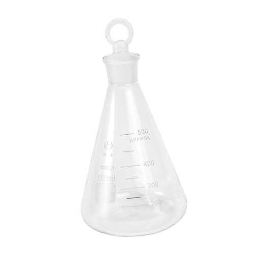VILLFUL 1pc Erlenmeyer Flask Boiling Flask Borocilicate Flask Lab Volumetric Flasks Narrow-Mouth Flask Conical Flask with Plug Borosilicate Flask Measuring Flask PTFE Disk Lab Flask Glass