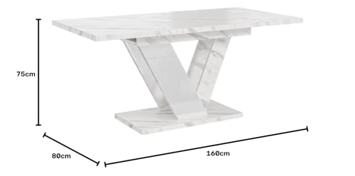 DUBAI Extendable Dining Table 120-160cm, White Marble Effect, 4-6 Seater - Image 2