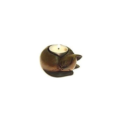 something different Curled Cat Wooden Tealight Holder Handcrafted Cover