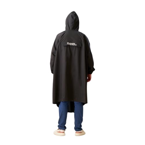 Image of ZEEL Polyester Rain Poncho Hooded Coat One Size Suit For Men And Women With Adjustable Hood Along With Reflective Back, Unisex Lightweight Long Coat And Reusable& Packable, Az31 Black Free