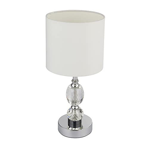 Preisvergleich Produktbild GLOBO Tischleuchte BRONN Chrom, Textil weiß, Kristallglas klar