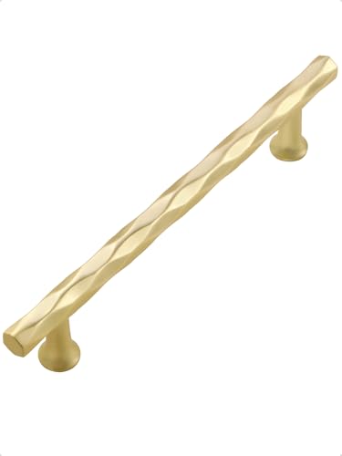 Brushed Gold Cabinet Pulls 5" Hole Center 20 Pack Hammered Brass Cabinet Handles Decorative Kitchen Drawer Dresser Cupboard Bathroom Vanity Cabinet Hardware Rhombus