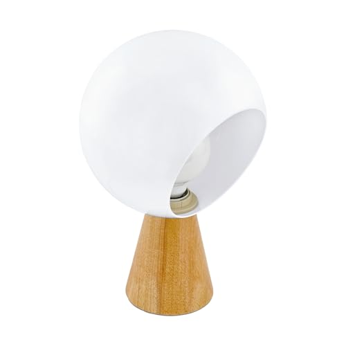 Eglo Mamblas 98278 Lampe de Table Moderne en Bois, Acier et Plastique, Lampe de Salon en Marron, Blanc avec Interrupteur, Culot E27