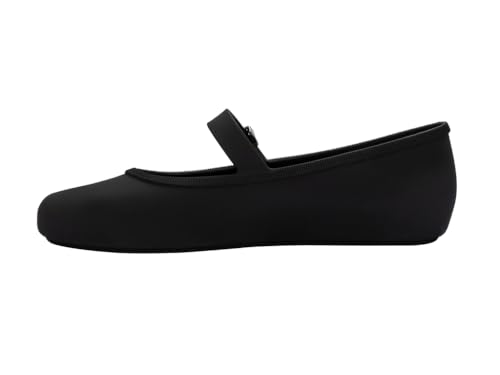 Melissa Soft Ballerina - Seasonless Flats for Women - Classic Ballet Flat Style with Adjustable Strap - Light-as-Air PVC Construction - Soft Foam Insole - Bubblegum Scent, Black, 9